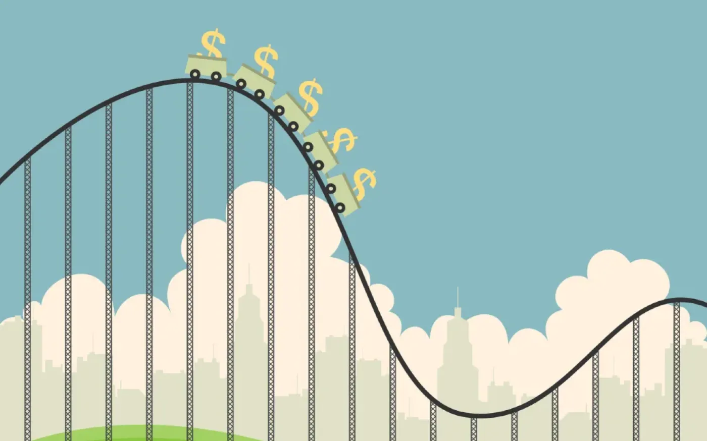Infographic of a roller coaster with several peaks and dips