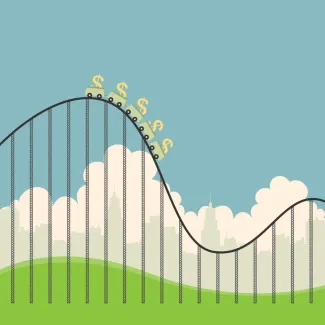 Infographic of a roller coaster with several peaks and dips